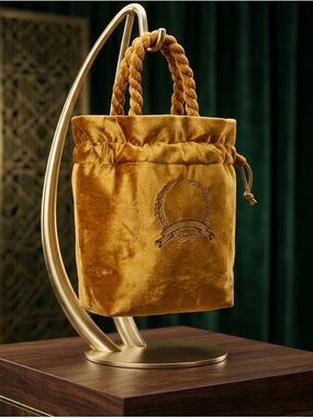 Gold Velvet Lux Tote Bag w/Crescent Emblem - Excellent Condition